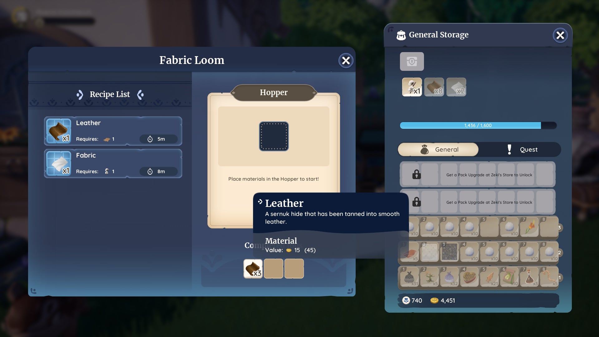 Screenshot of the Leather description box in Palia. - 5
