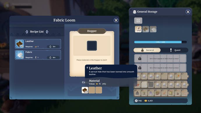 Screenshot of the Leather description box in Palia.