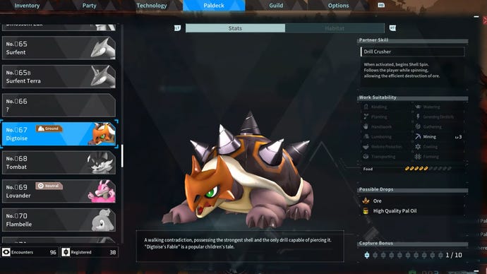 Palworld screenshot of a Digtoise