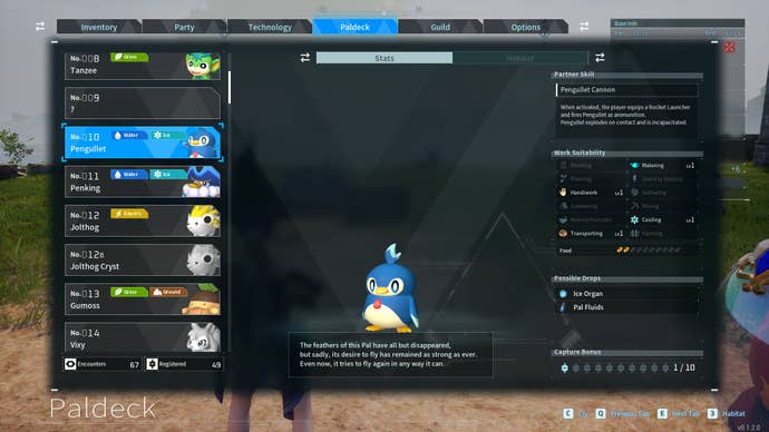 Palworld screenshot of a Pengullet Pal