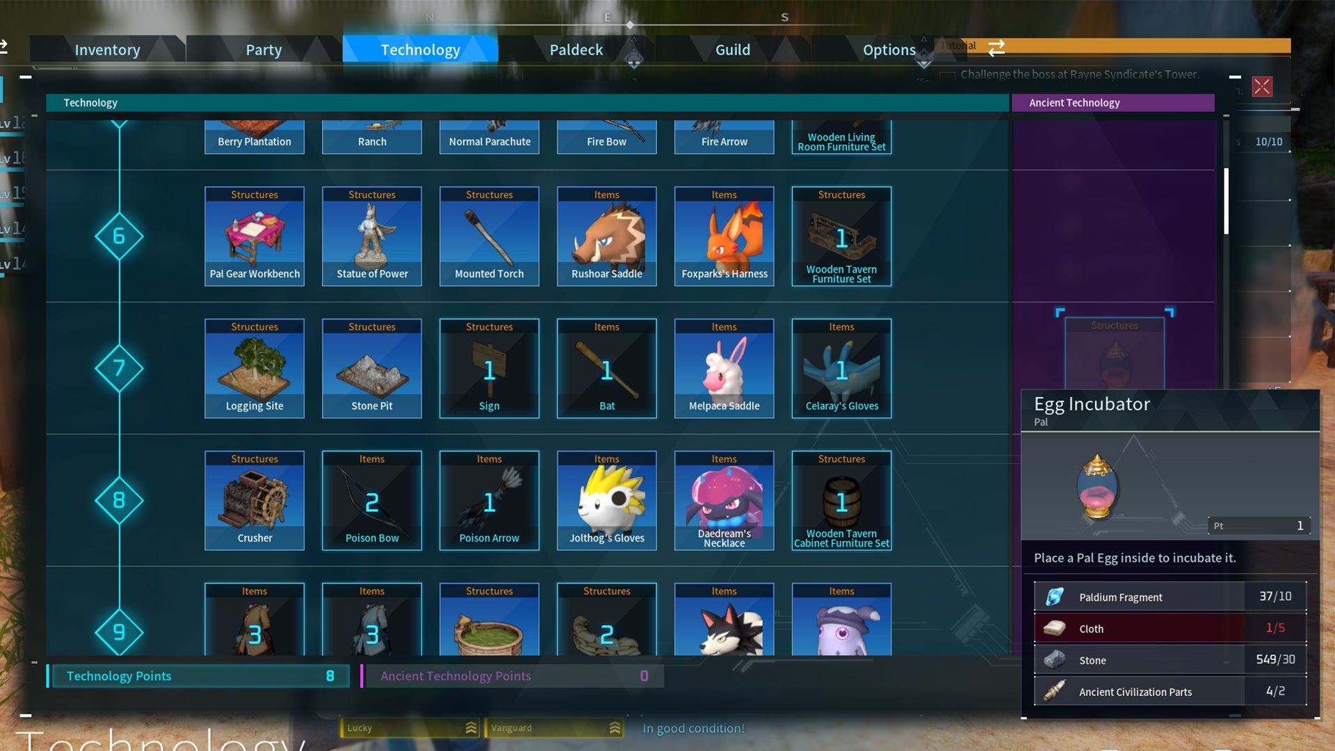 Palworld screenshot of the Ancient Technology menu - 4