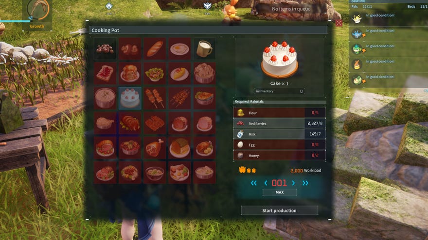 Screenshot of a Cake recipe in Palworld