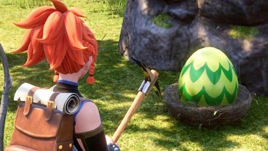 Entertainment A Palworld player approaching an egg with a pickaxe