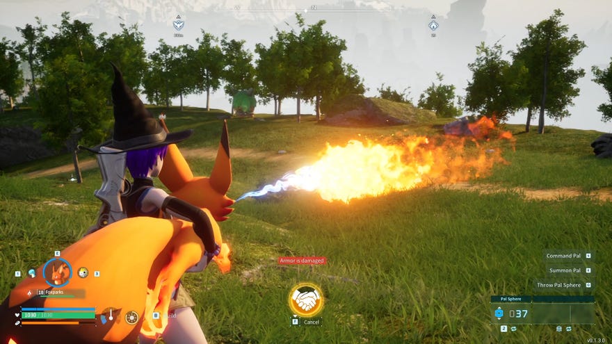 Palworld screenshot of a Foxparks elemental skill