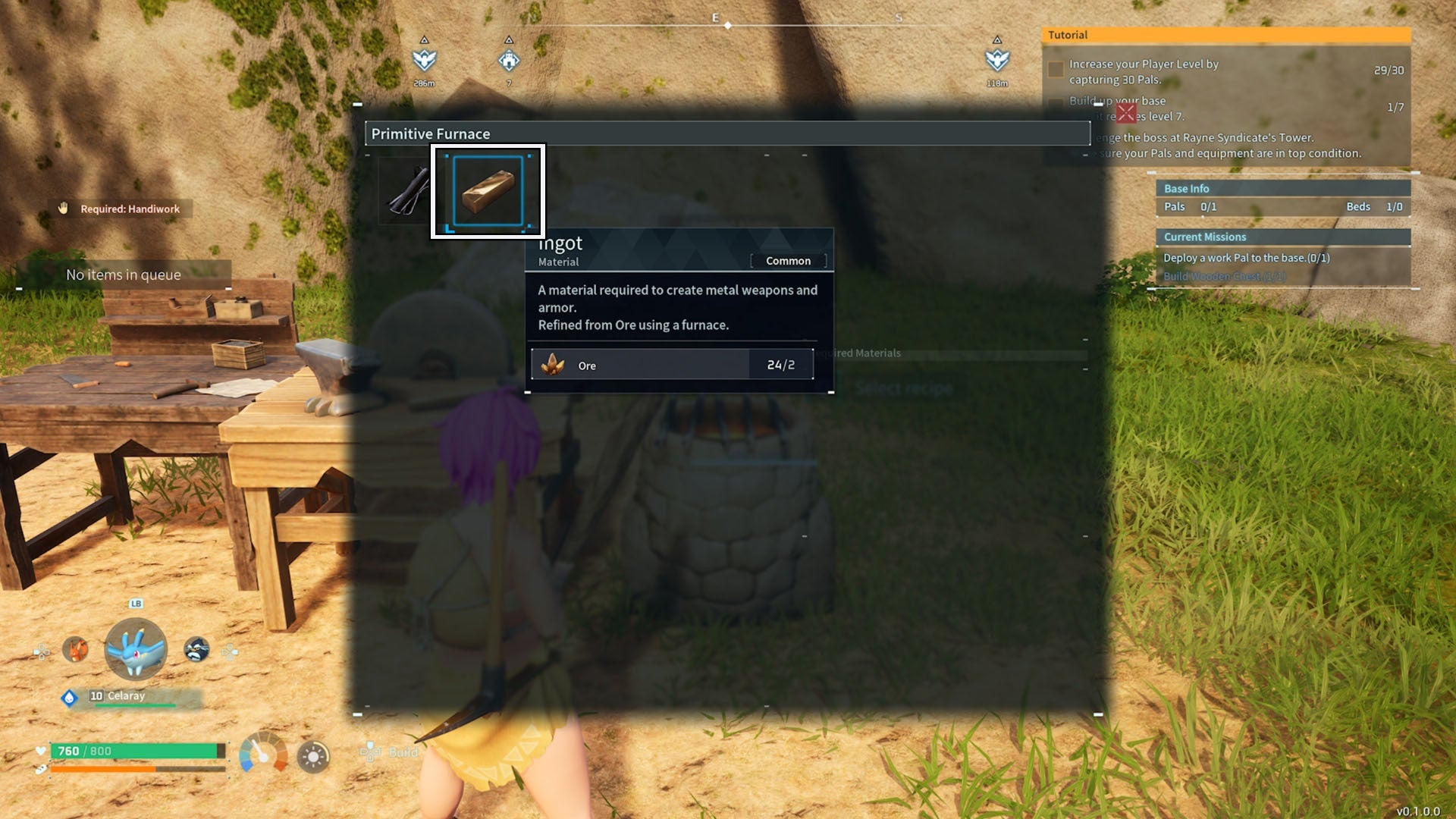 palworld furnace create ingot recipe option