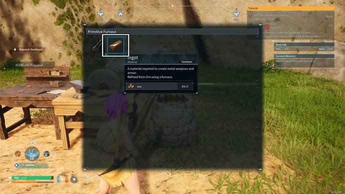 palworld furnace create ingot recipe option