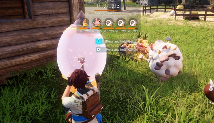 Palworld eggs: A Pal tamer is building an egg incubator with the help of a Lamball