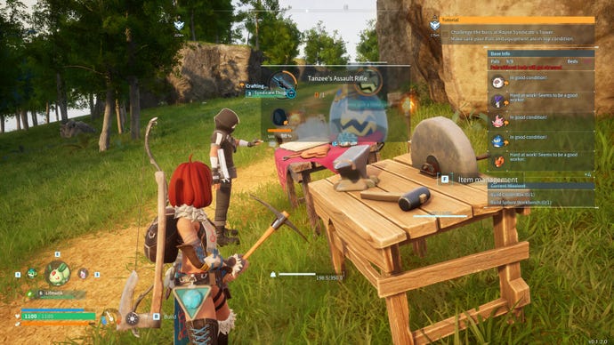 A captured Syndicate goon crafts bullets in Palworld