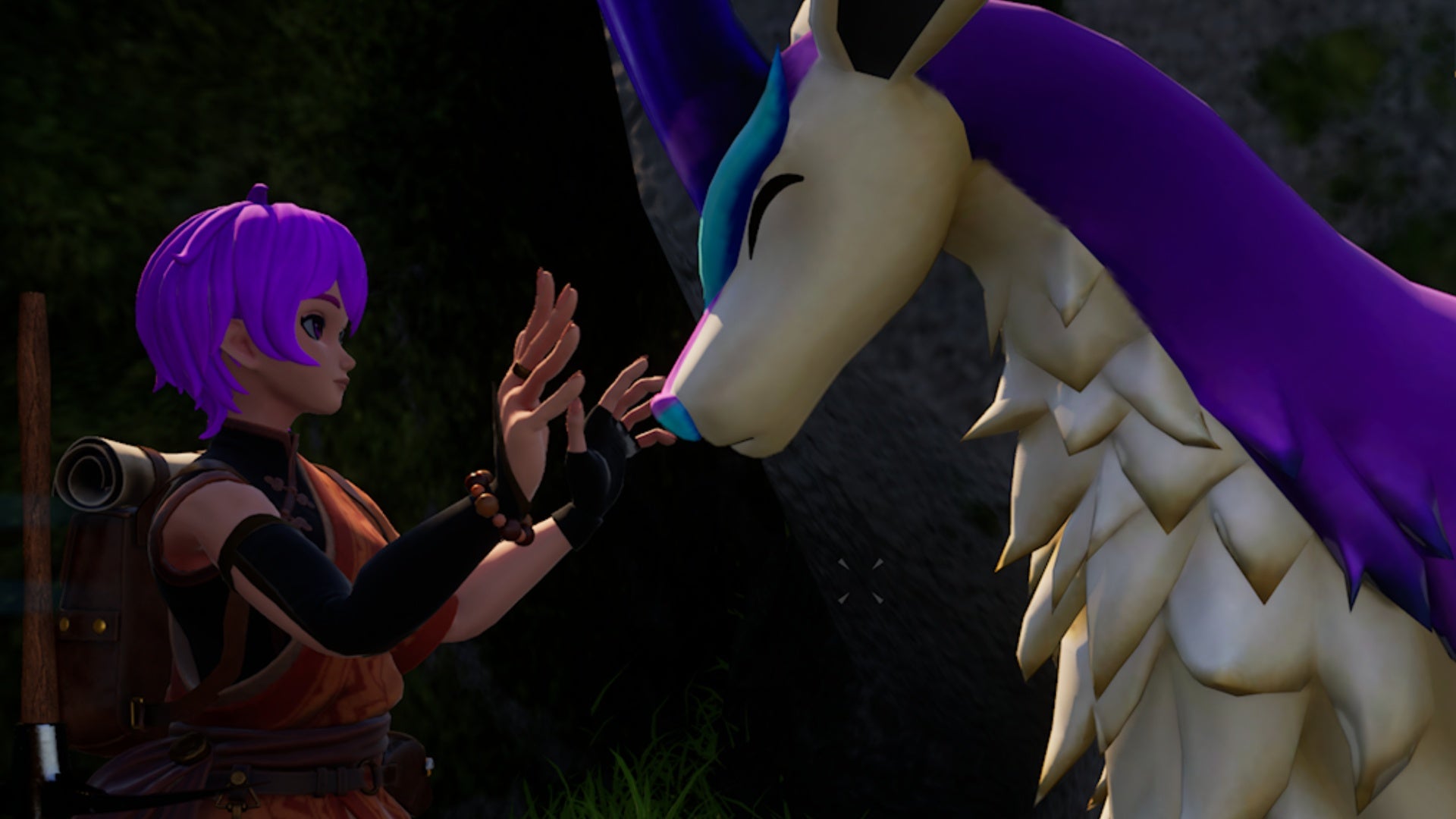 palworld player stroking Eikthyrdeer