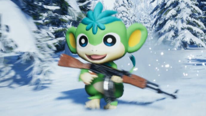 palworld promo art tanzee holding rifle in snow