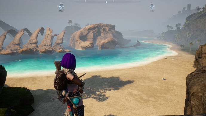 Screenshot of the coast, east of the Small Settlement in Palworld