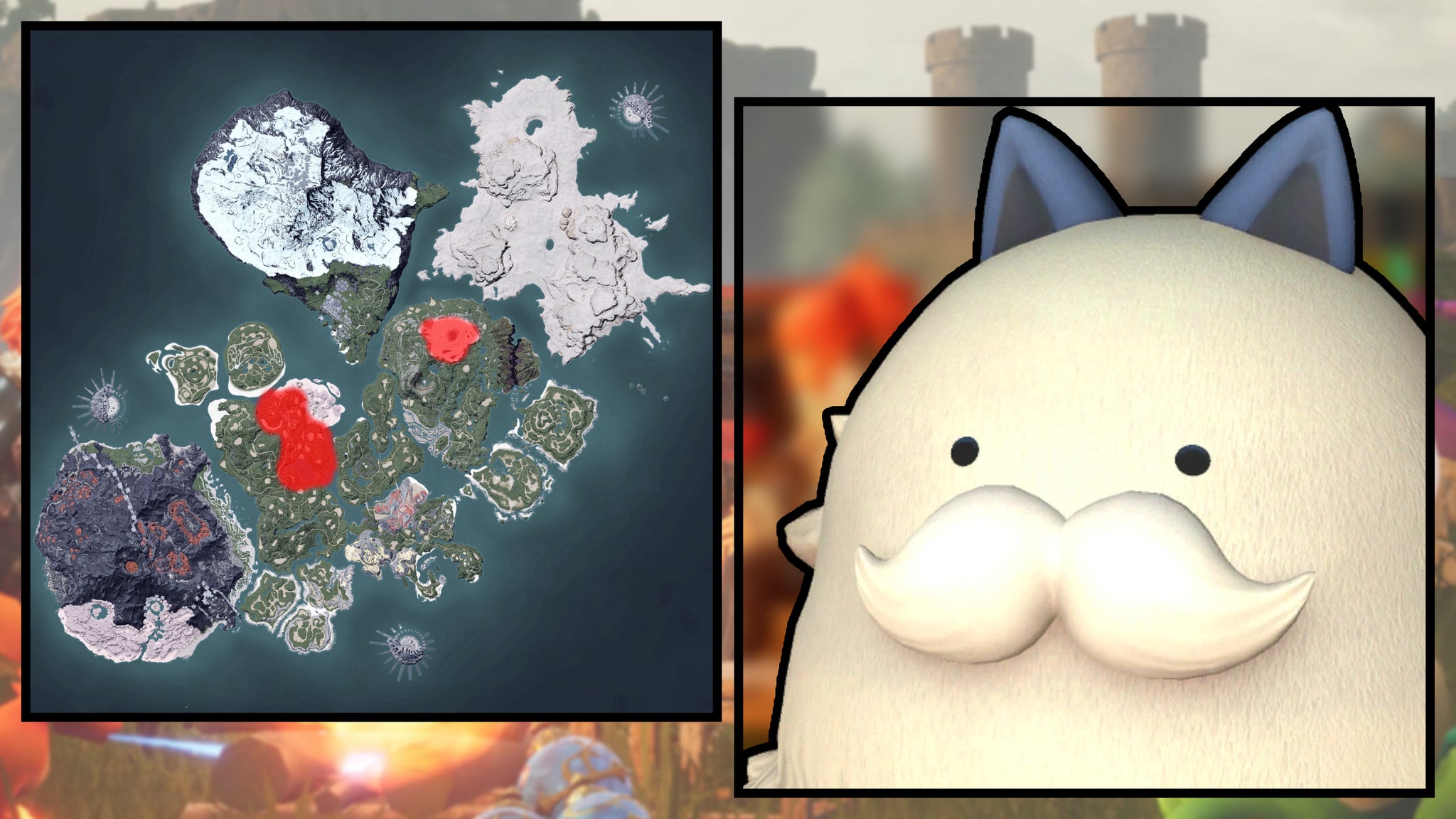 A screenshot of a Sweepa in Palworld, next to a heatmap of their spawn locations. - 66