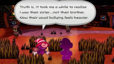 Vivien converses with Mario in the Paper Mario: The Thousand-Year Door remake, saying, "Truth is, it took me a while to realise I was their sister... not their brother. Now their usual bullying feels heavier."