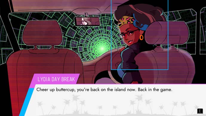 Lydia looks into the back seat of her taxi in Paradise Killer