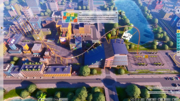 The first level in Park Beyond, where the player is taught to build a rollercoaster around the buildings of a city