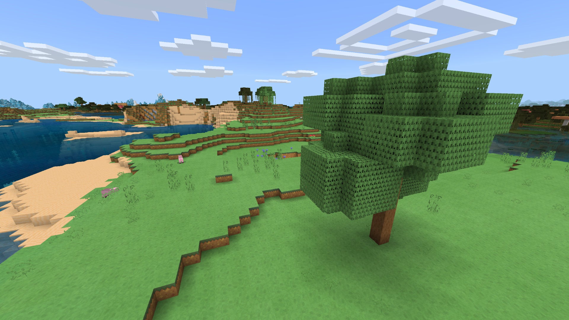 A Minecraft Bedrock screenshot of a landscape displayed using the PastelCraft Texture Pack. - 6
