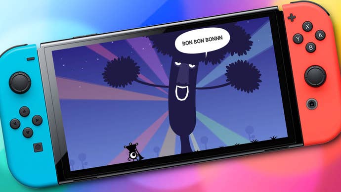 A mock-up of Patapon running on a Nintendo Switch.