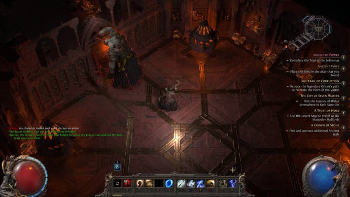 A large and grotesque boss character stands slumped against a door as if in despair.