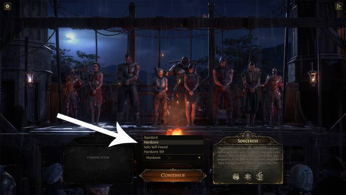 The game mode selection screen in Path of Exile 2.