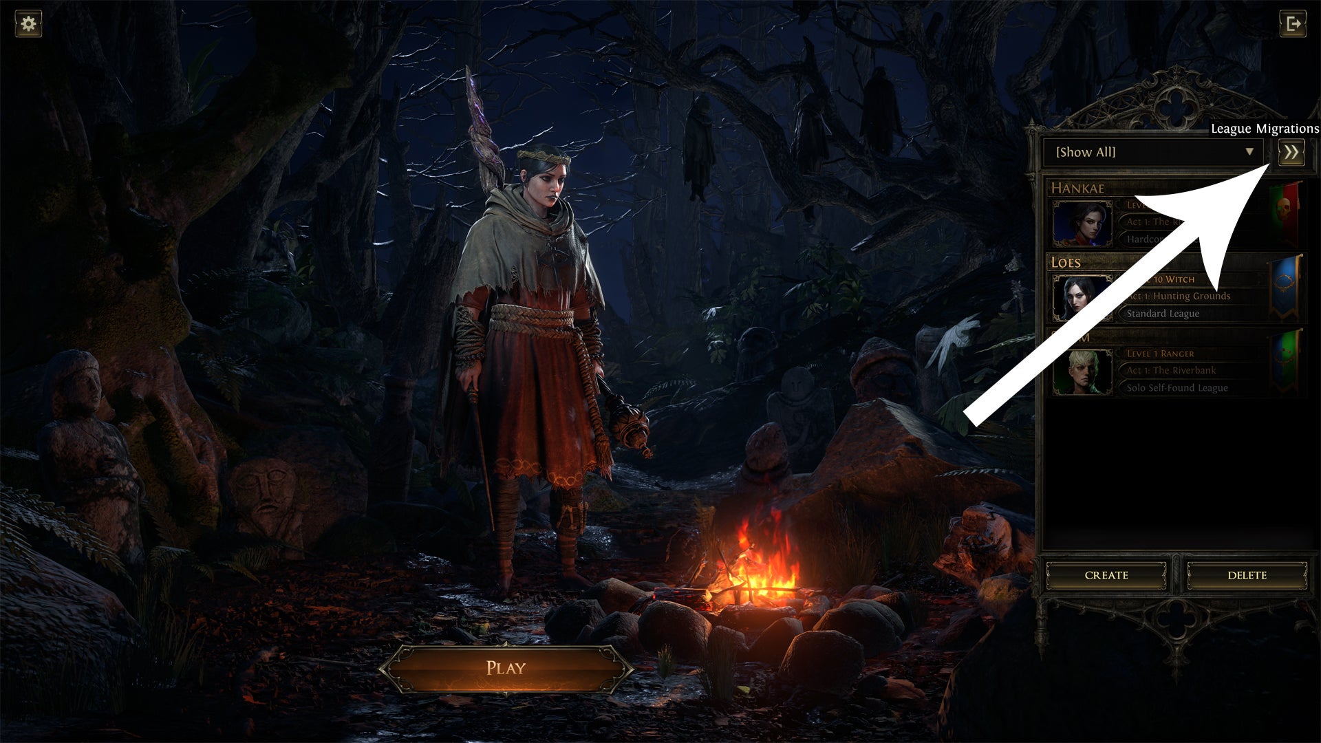 The League Migration button in Path of Exile 2. - 5