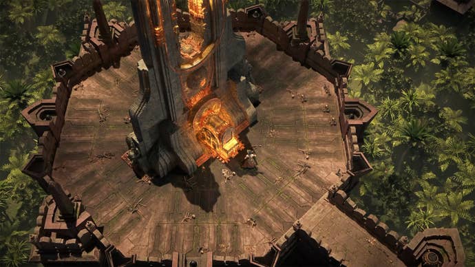 A glowing tower on the Path of Exile 2 Atlas map.