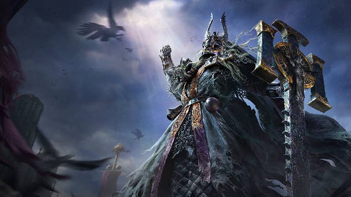 Key art for Path of Exile 2, showing a heavily armoured character with a large axe holding their fist upwards towards the heavens.