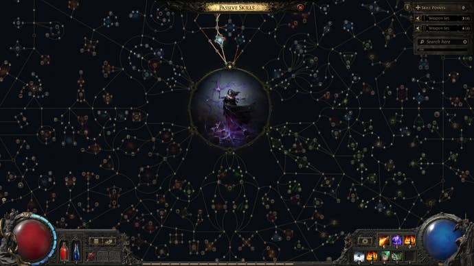 A starry night sky, except all the stars are a frightening array of passive skills to choose from.