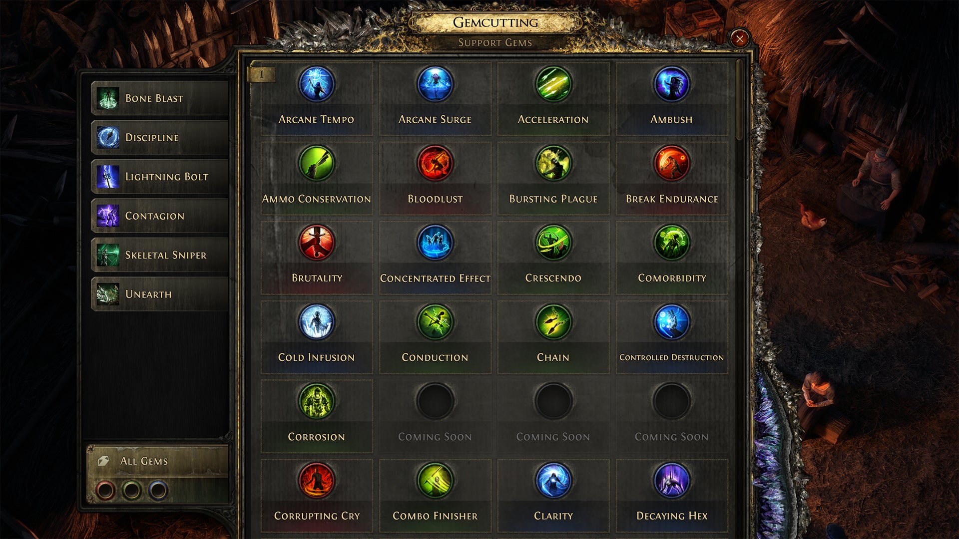 The Support Skill Gemcutting menu in Path of Exile 2. - 7