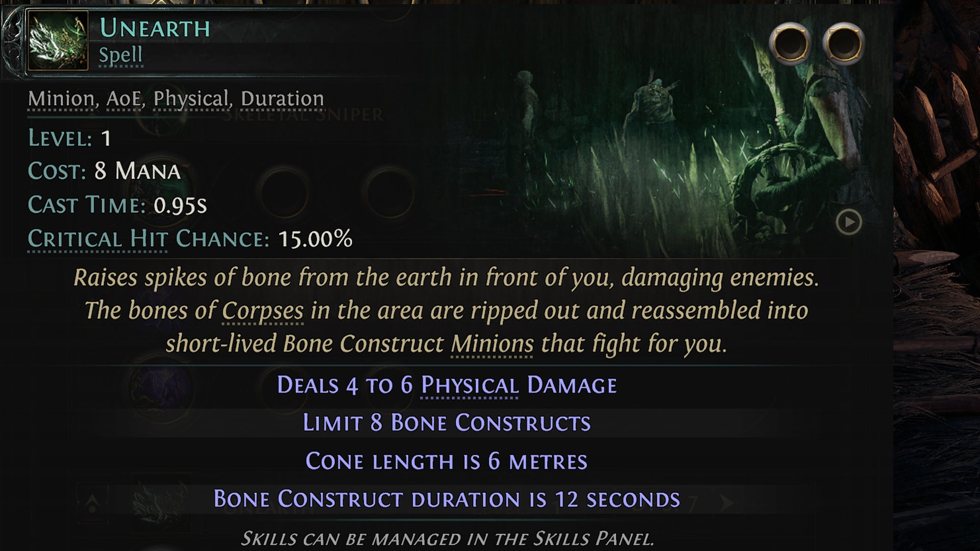 A skill description in Path of Exile 2. - 4