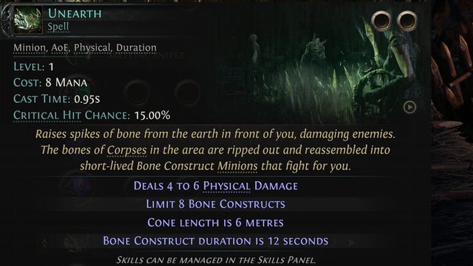 A skill description in Path of Exile 2.