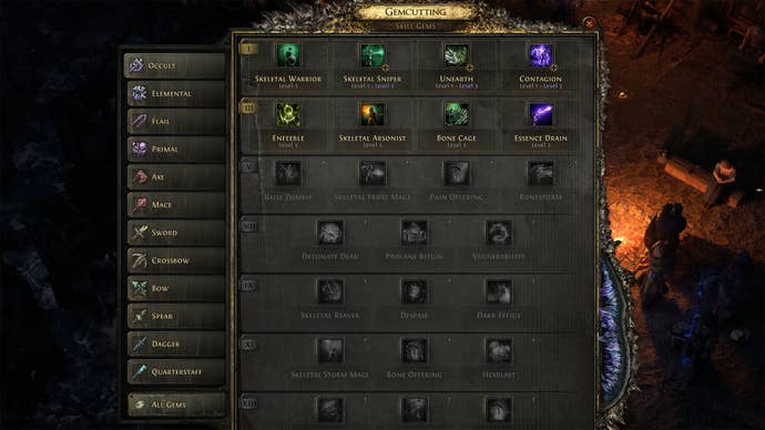 The Gemcutting menu in Path of Exile 2.