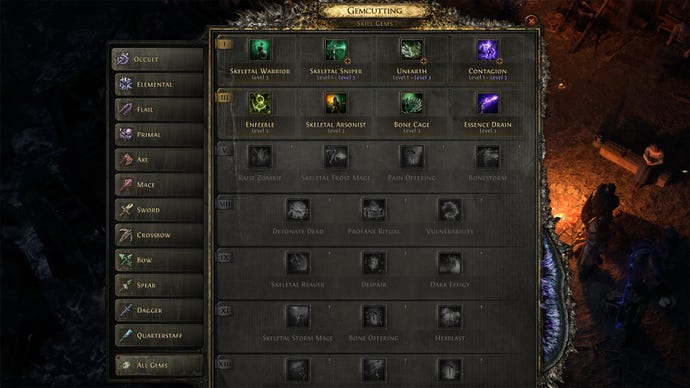 The Gemcutting menu in Path of Exile 2.