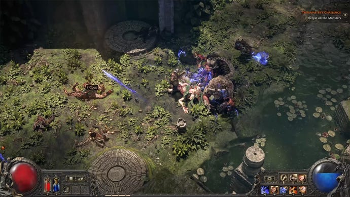 A player fighting monsters during the Trial of Chaos in Path of Exile 2.