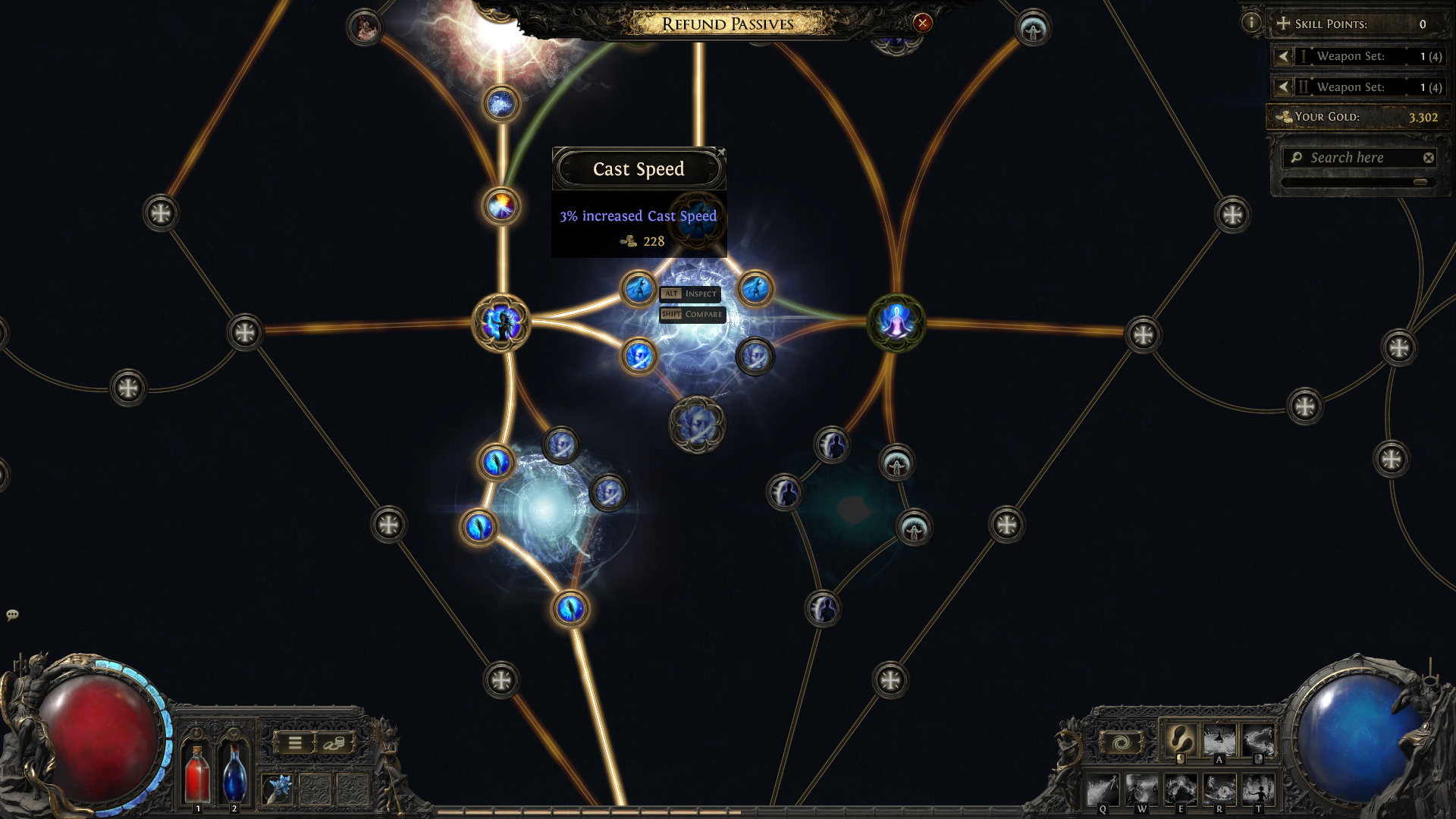 A Path of Exile 2 screenshot showing some of the best passive skills for the Sorceress build