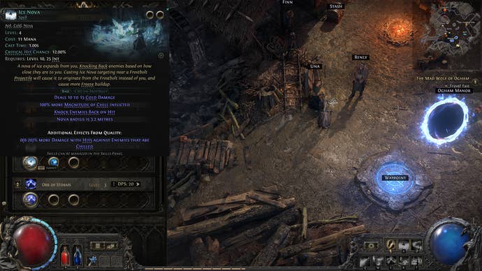 A Path of Exile 2 screenshot showing the Ice Nova skill, one of the Sorceress’s skills