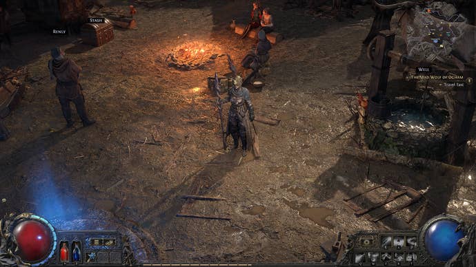 A Path of Exile 2 screenshot showing a Sorceress with two staves