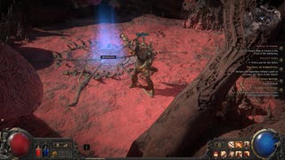 A Path of Exile 2 screenshot showing a Warrior next to a waypoint