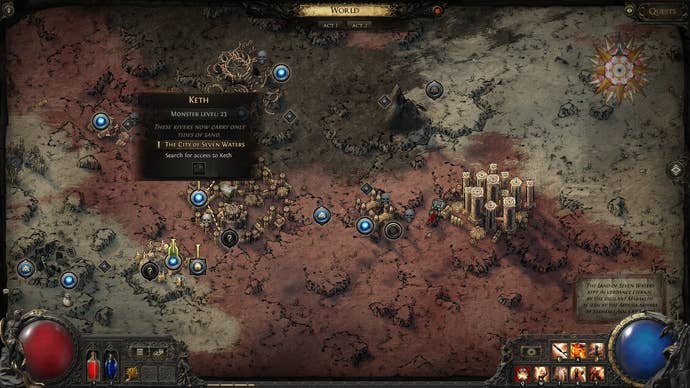 A Path of Exile 2 screenshot showing the location of Keth on the map