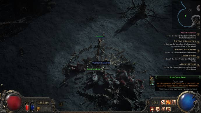 A Path of Exile 2 screenshot showing where the Sun Clan Relic dropped