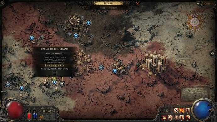 A Path of Exile 2 screenshot showing the location of the Vallye of the Titans on the map