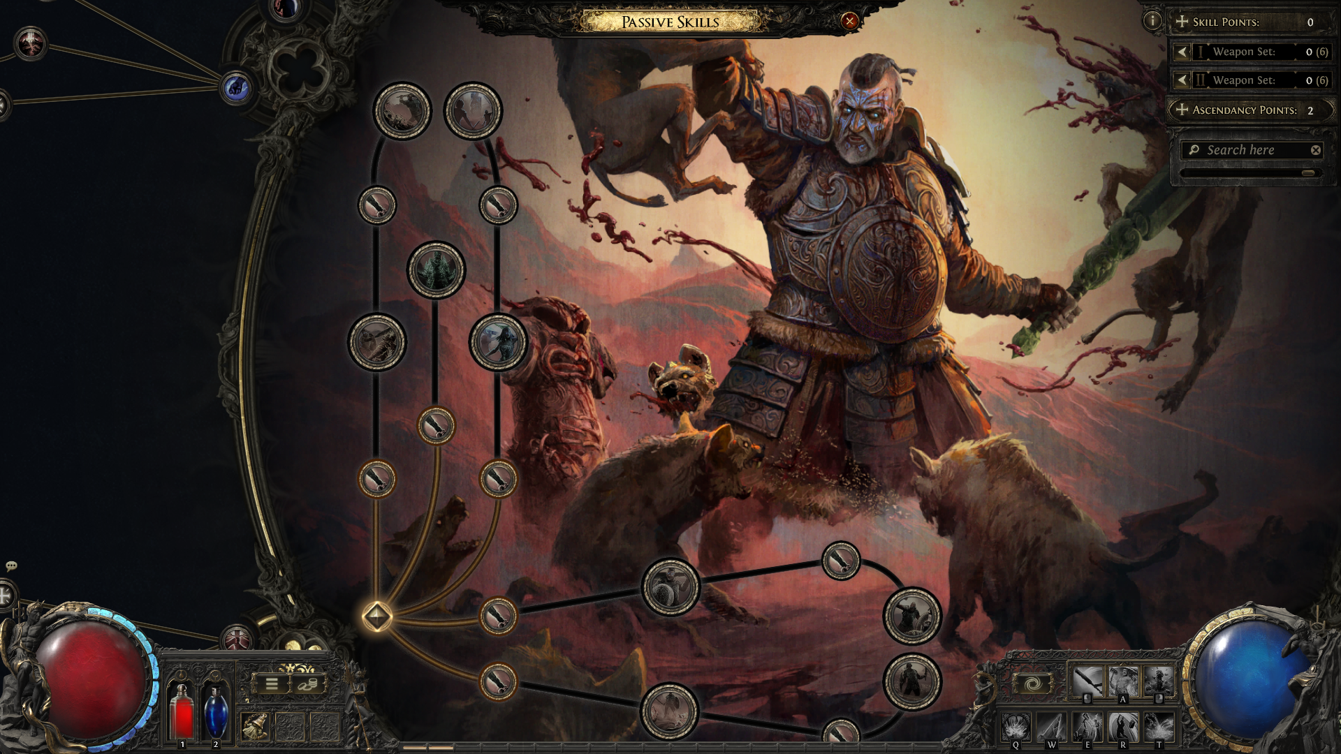 A Path of Exile 2 screenshot showing the ascendancy points screen