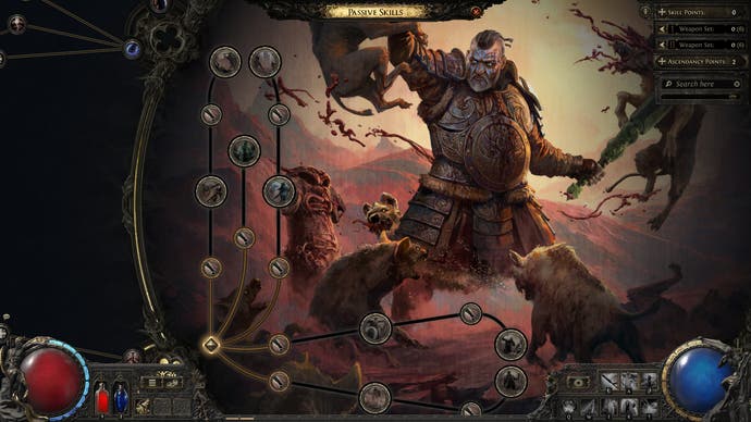 A Path of Exile 2 screenshot showing the ancestry points screen