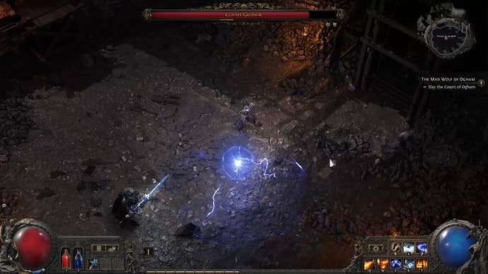 A Path of Exile 2 screenshot showing Count Geanor ice thrust attack