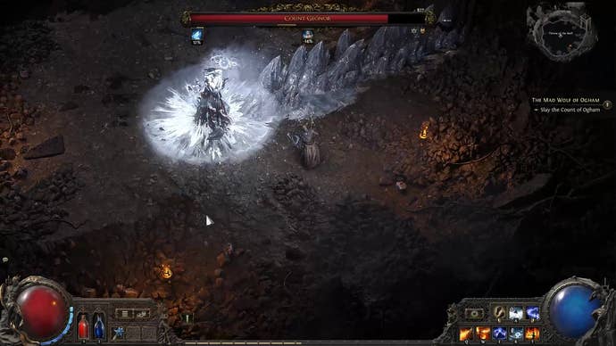 A Path of Exile 2 screenshot showing Count Geanor wall of ice attack