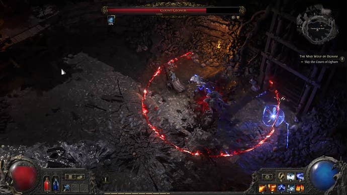 A Path of Exile 2 screenshot showing Count Geanor attack when turned into a wolf
