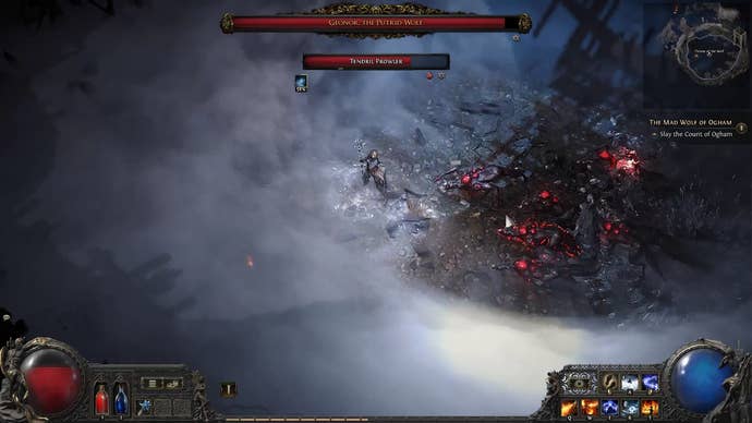 A Path of Exile 2 screenshot showing Count Geanor covering the arena with fog