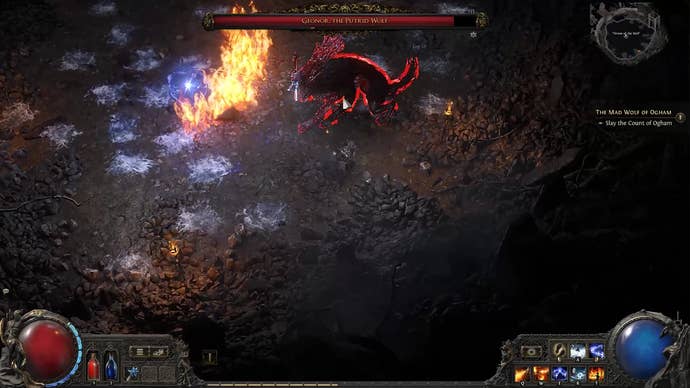 A Path of Exile 2 screenshot showing Count Geanor freezing ground attack