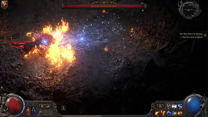 A Path of Exile 2 screenshot showing Count Geanor ice breathe attack