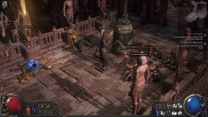 A Path of Exile 2 screenshot showing the bell Monk can invoke to attack enemies