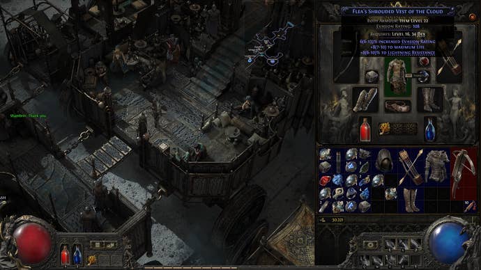 A Path of Exile 2 screenshot showing the Flea's Shrouded Vest of the Cloud
